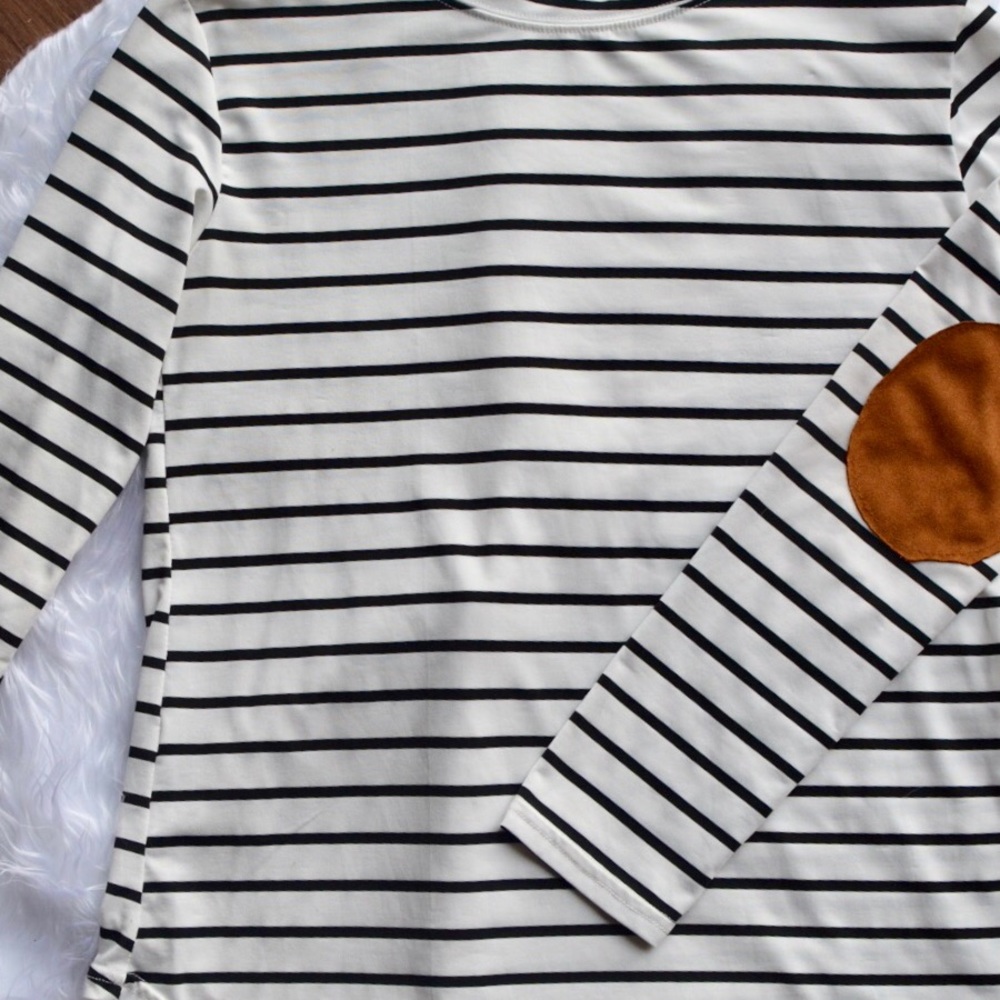 Striped elbow patch shirt